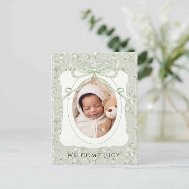 Carte Postale Faire-part Whimsical Floral Photo Baby Birth (Debout devant)