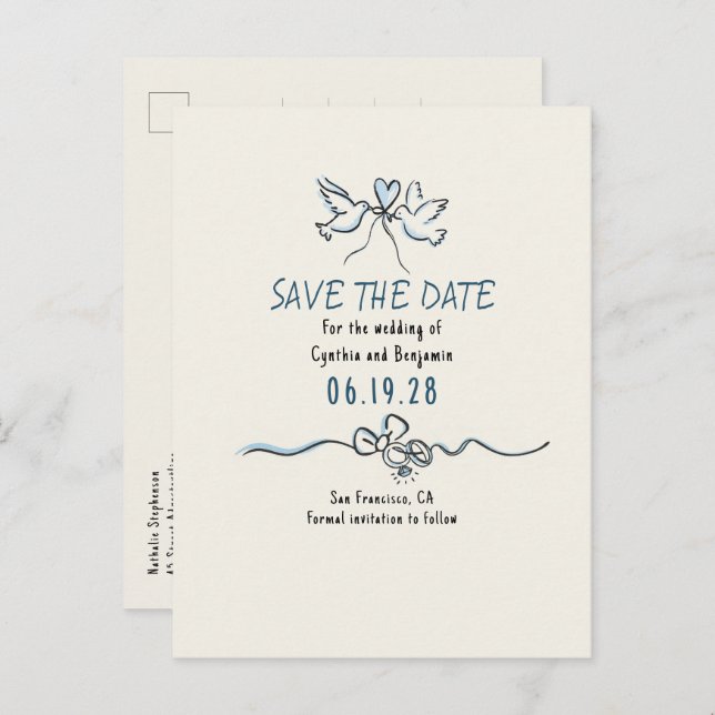 Carte Postale Faire-part Whimsical Funky Hand Drawn Save The Date (Devant / Derrière)