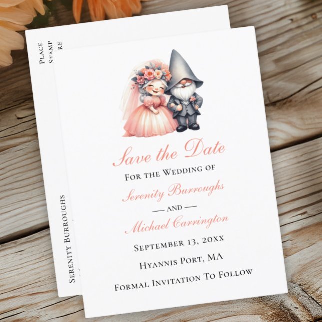 Carte Postale Faire-part Whimsical Gnome Woodland Orange Mariage Date de sa (Créateur téléchargé)
