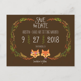 Carte Postale Faire-part Whimsical Woodland Foxes mariage Enregistrer la da