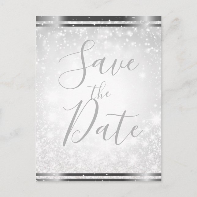 Carte Postale Faire-part White Sparkle Elegant Winter Wedding Enregistrer l (Devant)