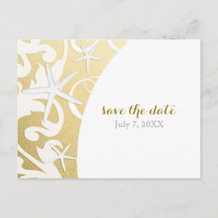 Carte Postale Faire-part White Starfish Gold Beach Wedding Enregistrer La D