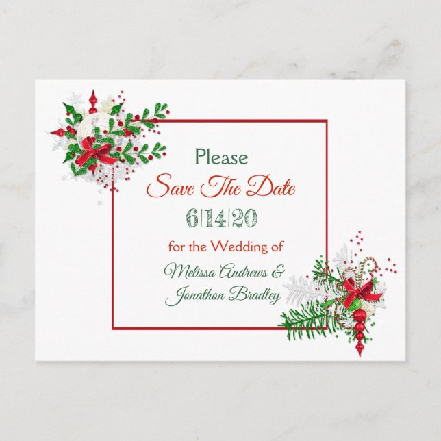 Carte Postale Faire-part White Winter Wedding Theme Enregistrer la date Car (Devant)
