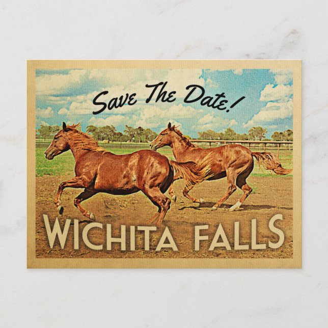 Carte Postale Faire-part Wichita Falls Texas Économisez La Date Chevaux (Devant)
