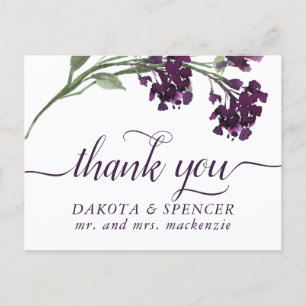 Carte Postale Faire-part Wildbloom   Fleurs Bohémiens Violet Foncé Merci