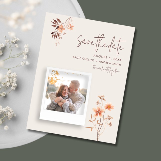 Carte Postale Faire-part Wildlfower Boho Mariage QR Code Enregistrer la dat (Wildlfower Boho Wedding QR Code Save the Date Postcard)