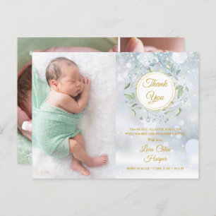 Carte Postale Faire-part Winter Baby Photo Collage Floral Merci Naissance 