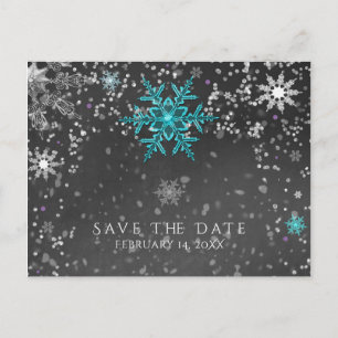 Carte Postale Faire-part Winter Wonderland Chalk Turquoise & Purple Date de