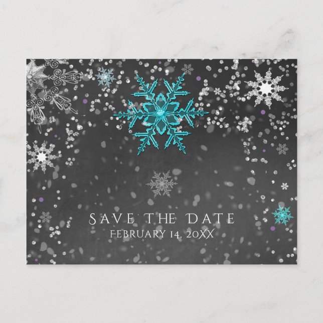 Carte Postale Faire-part Winter Wonderland Chalk Turquoise & Purple Date de (Devant)