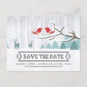 Carte Postale Faire-part Wonderland Birds Deer Winter Wedding Save Date