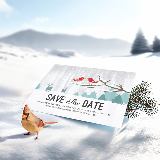 Carte Postale Faire-part Wonderland Birds Deer Winter Wedding Save Date (Créateur téléchargé)