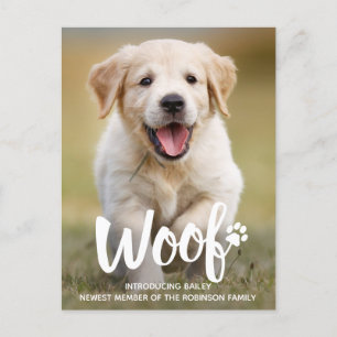 Carte Postale Faire-part Woof Cute Chiot Personnalisé Photo Chien Nouveau A