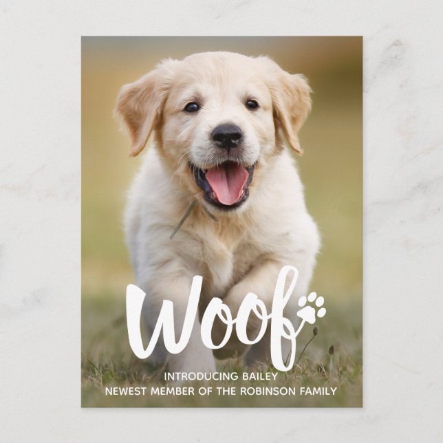 Carte Postale Faire-part Woof Cute Chiot Personnalisé Photo Chien Nouveau A (Devant)