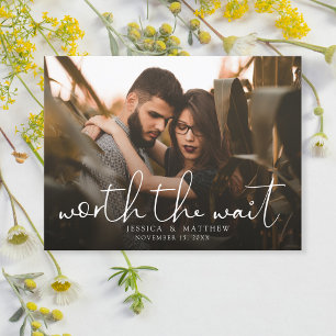 Carte Postale Faire-part Worth the Wait Mariage Photo Script Modern Overlay