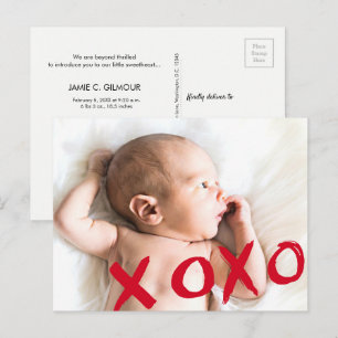 Carte Postale Faire-part XOXO Valentine's Baby photo personnalisée