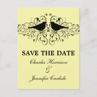 Carte Postale Faire-part Yellow Inséparable Swirls Enregistrer la date Cart