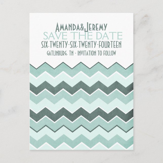 Carte Postale Faire-part Zag Zig Bleu turquoise Enregistrer La Date (Devant)