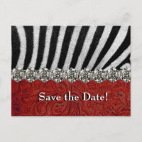 Zebra Rhinestone rouge cuir Enregistrer la date