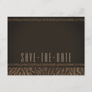 Carte Postale Faire-part Zebra Sparkle Brown Gold Glam Enregistrer la date