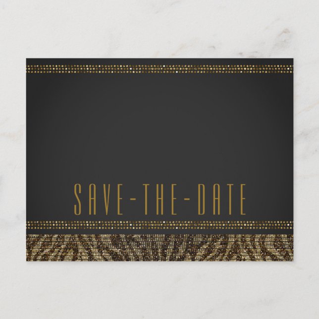 Carte Postale Faire-part Zebra Sparkle Sequins Glam Chic Enregistrer la Dat (Devant)