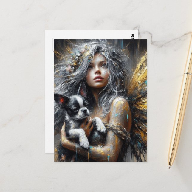 Carte Postale Fairy and a Boston Terrier Puppy (Devant/Arrière en situation)