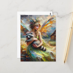Carte Postale Fairy and her Pet Raccoon