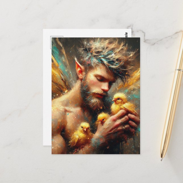 Carte Postale Fairy and his Buff Chicks (Devant/Arrière en situation)