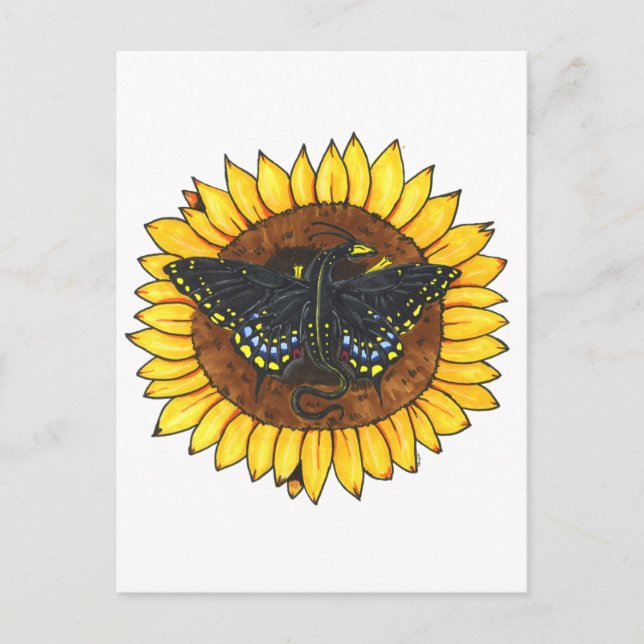 Carte Postale Fairy Dragon on Sunflower (Devant)