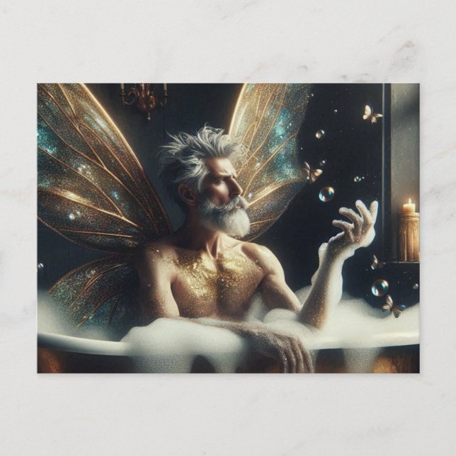 Carte Postale Fairy Elder Homme prend un bain (Devant)