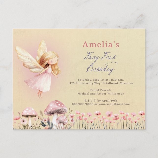Carte Postale Fairy First Theme Girl's 1st Birthday Party Custom (Devant)