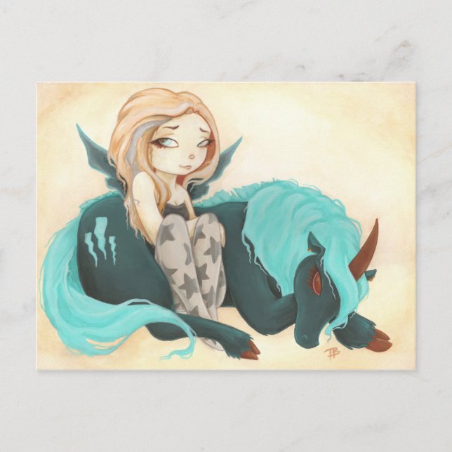 Carte Postale FAIRY GOTH unicorn storm lightning (Devant)