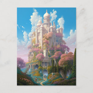 Carte Postale Fairy Tale Castle Rose White Gold Imaginaire Art