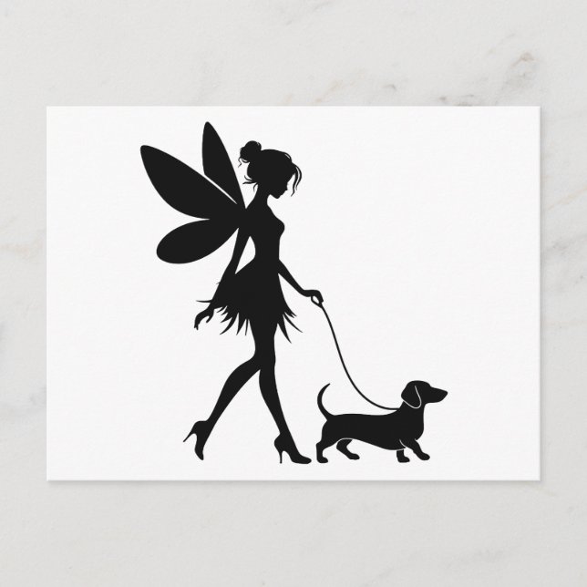 Carte Postale Fairy Walking Dachshund (Devant)