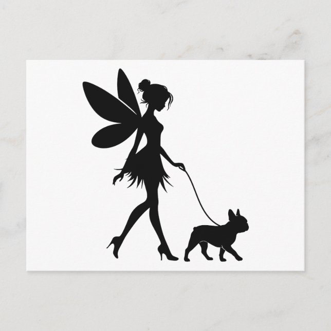 Carte Postale Fairy Walking French Bulldog (Devant)