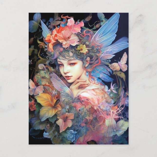 Carte Postale Fairy Woman in Flowers Imaginaire Art (Devant)