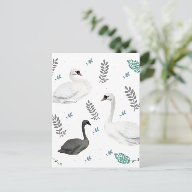 Carte Postale Fairytale Swan Illustration Folk Botanical (Debout devant)