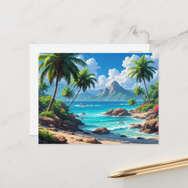 Carte Postale Fais de beaux rêves, Paradis Tropical, (Devant/Arrière en situation)