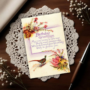 Carte Postale Faisan Vintage 1917 Anniversaire Heather