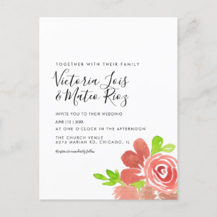 Carte Postale Faisceau floral aquarelle rose blush pour mariage