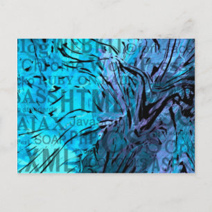 Carte Postale fait de mots, bleu ordinateur