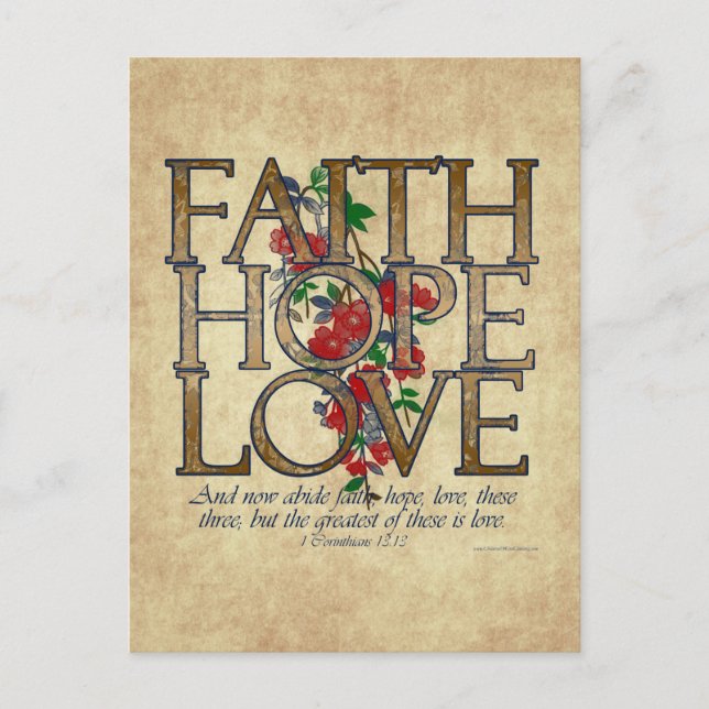 Carte Postale Faith Hope Love Christian Bible Verse (Devant)