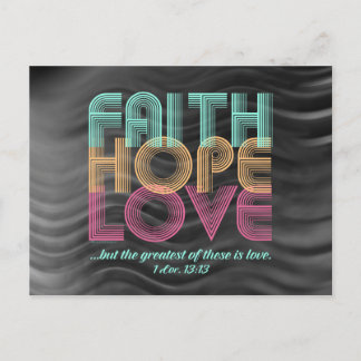 Carte Postale Faith Hope Love Christian Bible Verse Retro