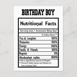Carte Postale Faits nutritionnels pour garçon de fête 