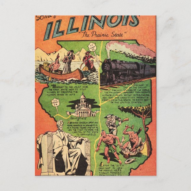 Carte Postale Faits sur l'Illinois la Pairie State (Devant)