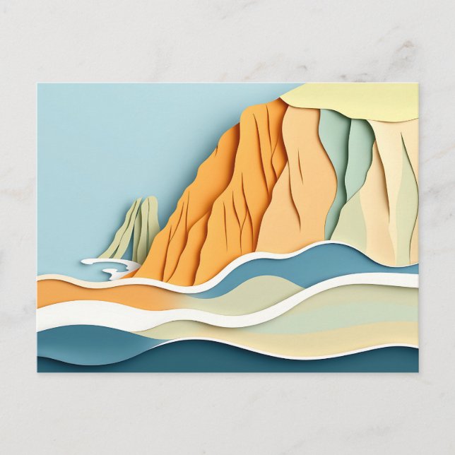 Carte Postale Falaises côtières tranquilles avec des vagues douc (Devant)