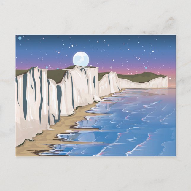 Carte Postale Falaises de coucher de soleil au bord de l'océan (Devant)