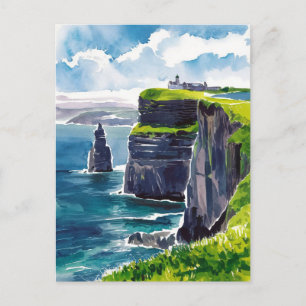 Carte Postale Falaises de Moher, Irlande Aquarelle Peinture