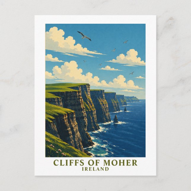 Carte Postale Falaises de Moher Irlande Comté Clare Rétro Voyage (Devant)