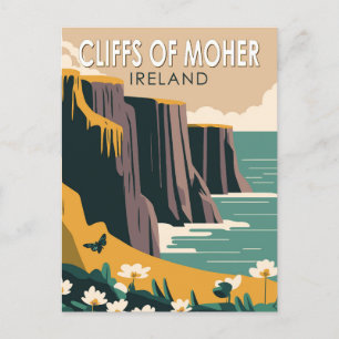 Carte Postale Falaises de Moher Irlande Floral Travel Art Vintag