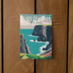 Carte Postale Falaises de Moher Irlande Travel Art Vintage<br><div class="desc">Falaises de Moher vectoriel design. Les falaises de Moher sont des falaises de mer situées à l'extrémité sud-ouest de la région de Burren dans le comté de Clare,  en Irlande.</div>